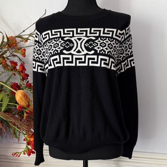 Celine Black White Logo Long Sleeve Pull Over Knit Sweater S - Picture 1 of 7